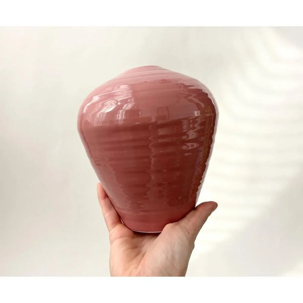 Dusty Rose Minimalist Bulbous Glazed Pottery Midcentury Modern 1980's Vase